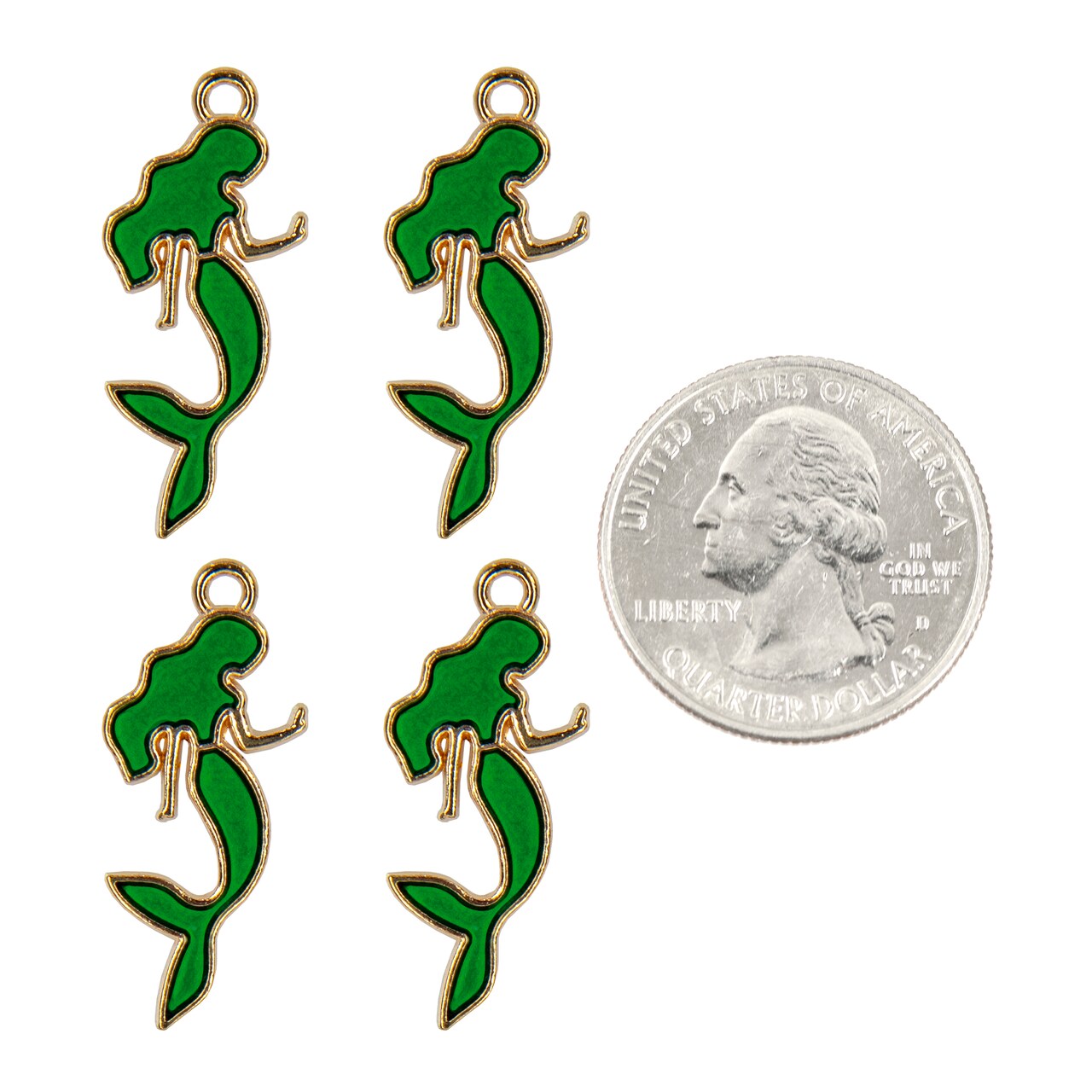 Green Enamel on Gold Mermaid Charms - Set of Four - XXX - ZG-C65
